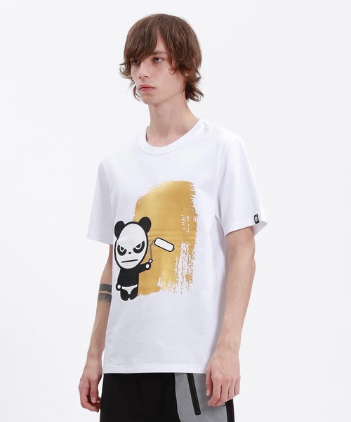 HIPANDA(ハイパンダ)の「HIPANDA ハイパンダ メンズ ゴールドペイントワーク プリント 半袖Tシャツ(Tシャツ/カットソー・メンズ・ブラック/ホワイト・LARGE/X-LARGE/MEDIUM/SMALL/XX-LARGE)」の6枚目の写真