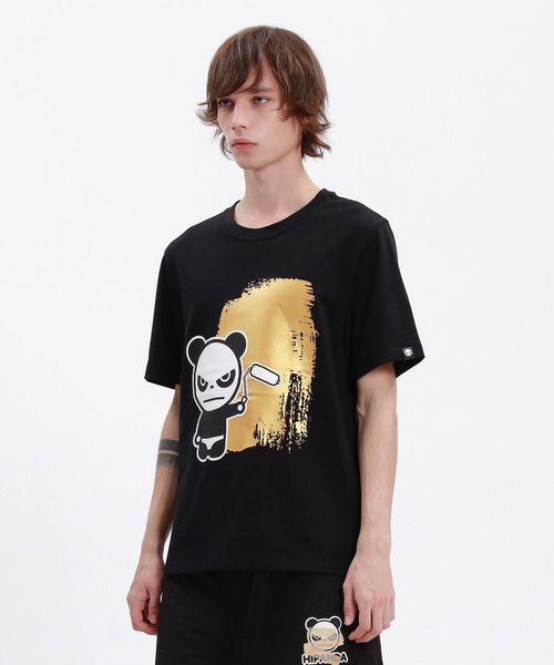 HIPANDA(ハイパンダ)の「HIPANDA ハイパンダ メンズ ゴールドペイントワーク プリント 半袖Tシャツ(Tシャツ/カットソー・メンズ・ブラック/ホワイト・LARGE/X-LARGE/MEDIUM/SMALL/XX-LARGE)」の3枚目の写真
