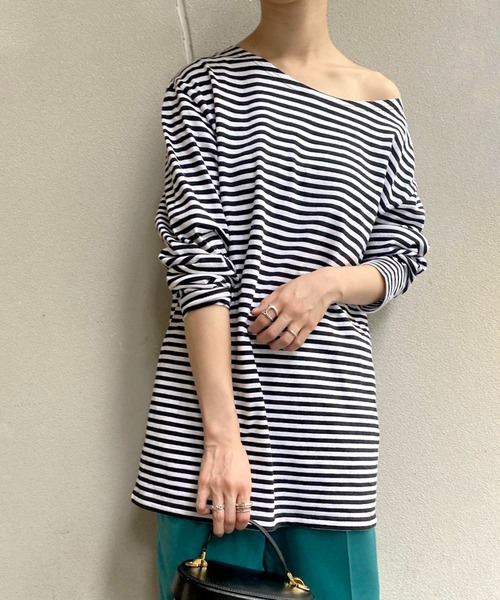 SLOBE IENA（スローブイエナ）の「【LE MINOR/ルミノア】SLOBE別注ボーダーカットソー【洗濯機洗い可】◆（Tシャツ/カットソー・レディース・ブラック/ネイビー/レッド・FREE）」の2枚目の写真