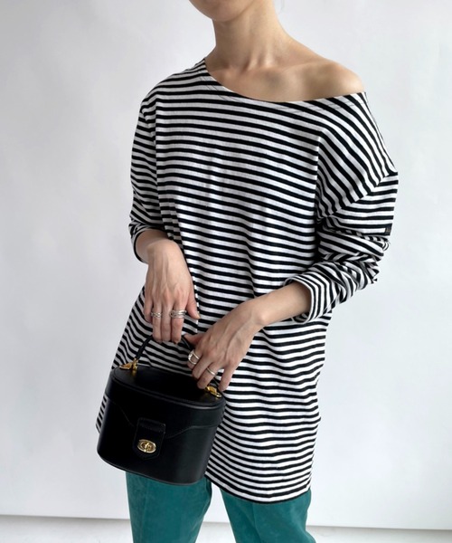 SLOBE IENA（スローブイエナ）の「【LE MINOR/ルミノア】SLOBE別注ボーダーカットソー【洗濯機洗い可】◆（Tシャツ/カットソー・レディース・ブラック/ネイビー/レッド・FREE）」の5枚目の写真