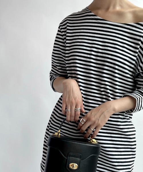 SLOBE IENA（スローブイエナ）の「【LE MINOR/ルミノア】SLOBE別注ボーダーカットソー【洗濯機洗い可】◆（Tシャツ/カットソー・レディース・ブラック/ネイビー/レッド・FREE）」の6枚目の写真