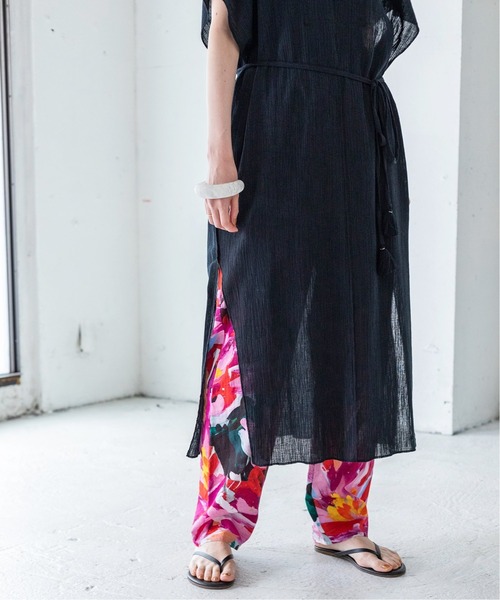 IENA LA BOUCLE リネンコットン透かし編みパフスリーブプルオーバー IENA LA BOUCLE リネンコットン透かし編みパフスリーブプル
