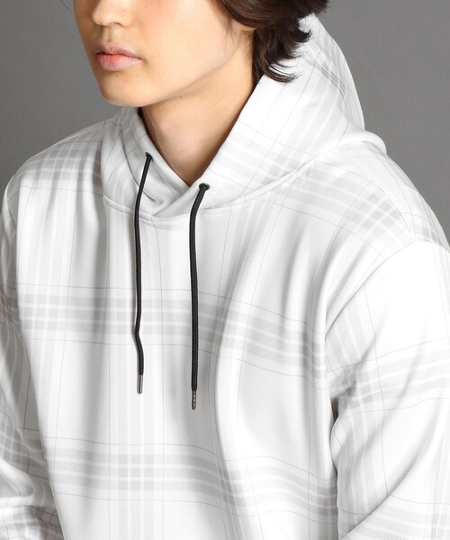 MONSIEUR NICOLE(ムッシュニコル)の「【canal deux Luxe】チェック柄 ダンボールニットフーディ(パーカー・メンズ・ホワイト/ブラック・MEDIUM/X-LARGE/LARGE)」の12枚目の写真