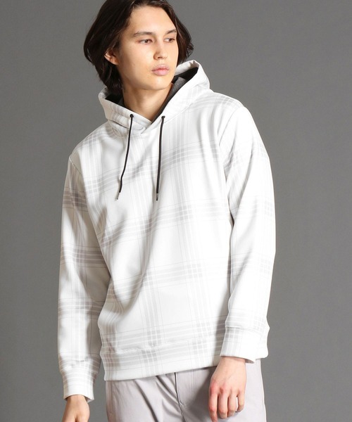 MONSIEUR NICOLE(ムッシュニコル)の「【canal deux Luxe】チェック柄 ダンボールニットフーディ(パーカー・メンズ・ホワイト/ブラック・MEDIUM/X-LARGE/LARGE)」の1枚目の写真