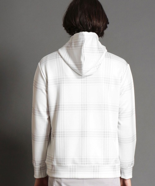 MONSIEUR NICOLE(ムッシュニコル)の「【canal deux Luxe】チェック柄 ダンボールニットフーディ(パーカー・メンズ・ホワイト/ブラック・MEDIUM/X-LARGE/LARGE)」の3枚目の写真