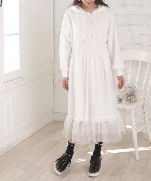 Girly Doll（ガーリードール）の「スウェットチュールドッキングワンピース（ドレス・レディース・ブラック系その他/ホワイト系その他/グレー系その他/ブラック/ホワイト/グレー・M/XL/L）」の2枚目の写真