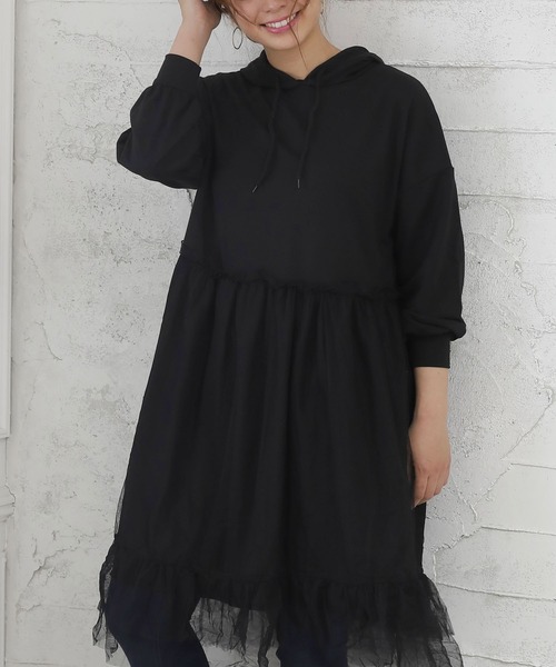 Girly Doll（ガーリードール）の「スウェットチュールドッキングワンピース（ドレス・レディース・ブラック系その他/ホワイト系その他/グレー系その他/ブラック/ホワイト/グレー・M/XL/L）」の3枚目の写真