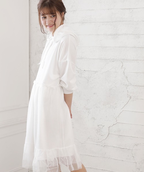 Girly Doll（ガーリードール）の「スウェットチュールドッキングワンピース（ドレス・レディース・ブラック系その他/ホワイト系その他/グレー系その他/ブラック/ホワイト/グレー・M/XL/L）」の11枚目の写真