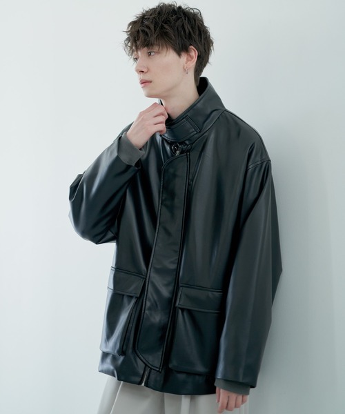 ADAMASTE（アダマスト）の「ハイネックレザーブルゾン（ブルゾン・メンズ・ブラック・SMALL/MEDIUM/LARGE）」の2枚目の写真