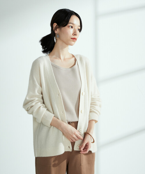 ONIGIRI（オニギリ）の「ラクーン混　ニットカーディガン（カーディガン/ボレロ・レディース・ベージュ/ブラウン/ターコイズブルー・FREE）」の21枚目の写真