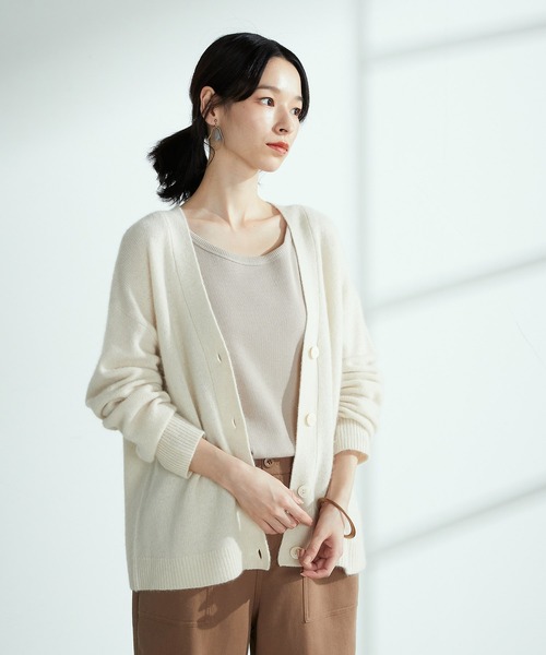 ONIGIRI（オニギリ）の「ラクーン混　ニットカーディガン（カーディガン/ボレロ・レディース・ベージュ/ブラウン/ターコイズブルー・FREE）」の9枚目の写真