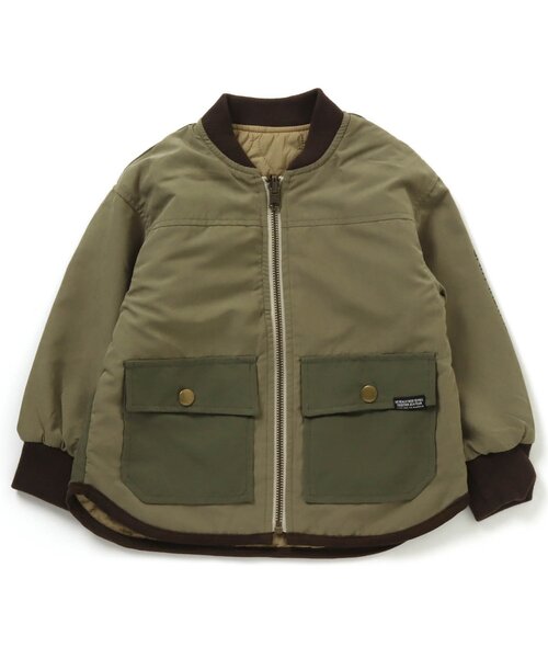 BREEZE（ブリーズ）の「リバーシブルキルトジャケット（ノーカラージャケット・キッズ・ベージュ/カーキ/レインボー・100/110/120/130/140/90/150）」の2枚目の写真