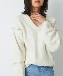 RIVE DROITE | Vネックがボリュームニットに抜け感をプラス　ヤク混ハンドステッチVネックニット(ニット/セーター)