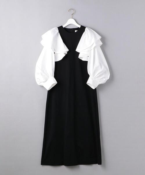 FLICKA（フリッカ）の「＜FLICKA（フリッカ）＞コンビ フリルスリーブ ワンピース ■■■▲（ワンピース・レディース・ネイビー/ブラック・FREE）」の2枚目の写真