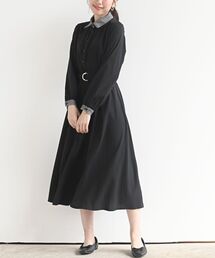 ベルト付きクレリックシャツワンピース