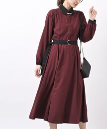 ベルト付きクレリックシャツワンピース