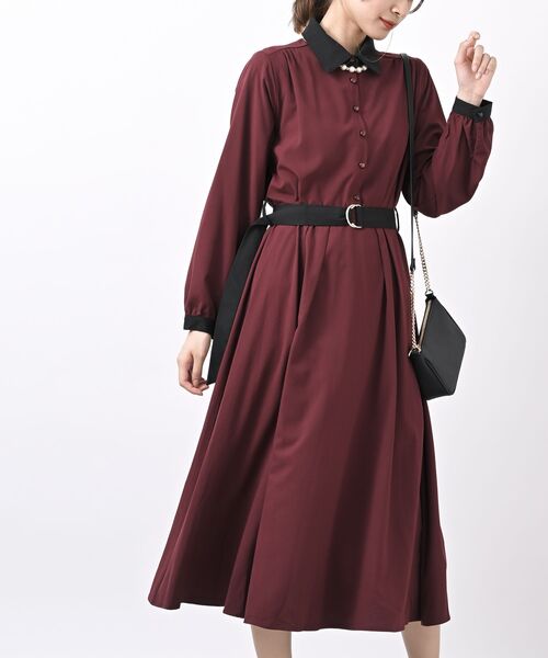 rps（アールピーエス）の「ベルト付きクレリックシャツワンピース（ワンピース・レディース・チャコールグレー/ブラック/ダークグリーン/ピンク/モカ/ブラック系その他2/ボルドー・M/フリー）」の7枚目の写真