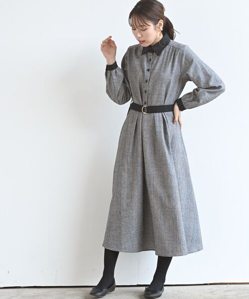 rps（アールピーエス）の「ベルト付きクレリックシャツワンピース（ワンピース・レディース・チャコールグレー/ブラック/ダークグリーン/ピンク/モカ/ブラック系その他2/ボルドー・M/フリー）」の11枚目の写真