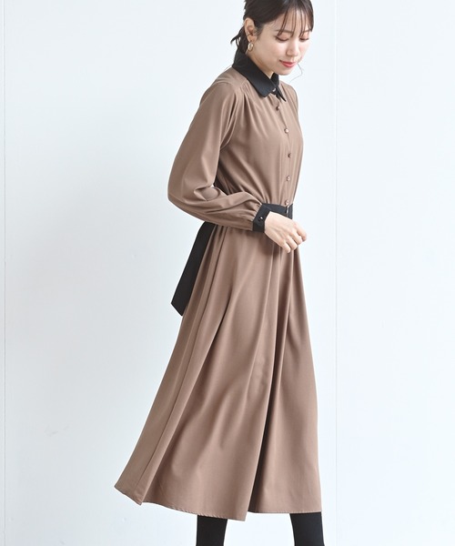 rps（アールピーエス）の「ベルト付きクレリックシャツワンピース（ワンピース・レディース・チャコールグレー/ブラック/ダークグリーン/ピンク/モカ/ブラック系その他2/ボルドー・M/フリー）」の4枚目の写真