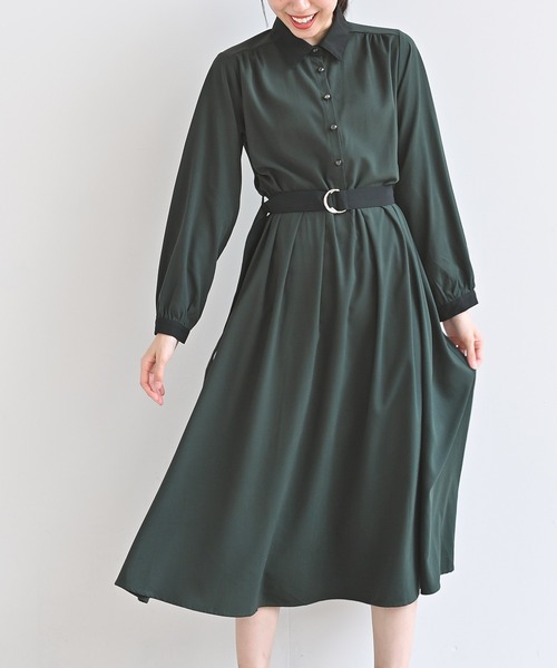 rps（アールピーエス）の「ベルト付きクレリックシャツワンピース（ワンピース・レディース・チャコールグレー/ブラック/ダークグリーン/ピンク/モカ/ブラック系その他2/ボルドー・M/フリー）」の5枚目の写真