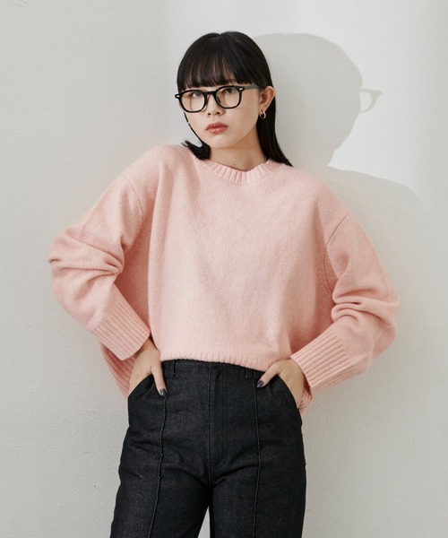 Aunt Marie's（アントマリーズ）の「クルーネックカラーニット（ニット/セーター・レディース・ホワイト/パープル/ピンク/グリーン・FREE）」の4枚目の写真