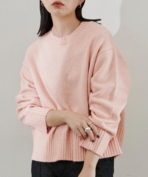 Aunt Marie's（アントマリーズ）の「クルーネックカラーニット（ニット/セーター・レディース・ホワイト/パープル/ピンク/グリーン・FREE）」の5枚目の写真