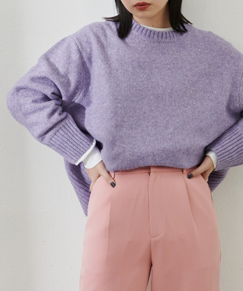 Aunt Marie's（アントマリーズ）の「クルーネックカラーニット（ニット/セーター・レディース・ホワイト/パープル/ピンク/グリーン・FREE）」の10枚目の写真