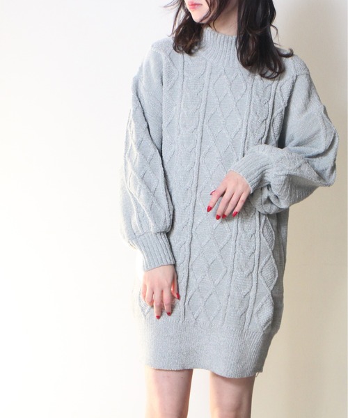TORTE(トルテ)の「【TORTE】モールケーブルニットワンピース(ワンピース・レディース・ホワイト/パープル/ライトグリーン/ライトピンク・FREE)」の3枚目の写真