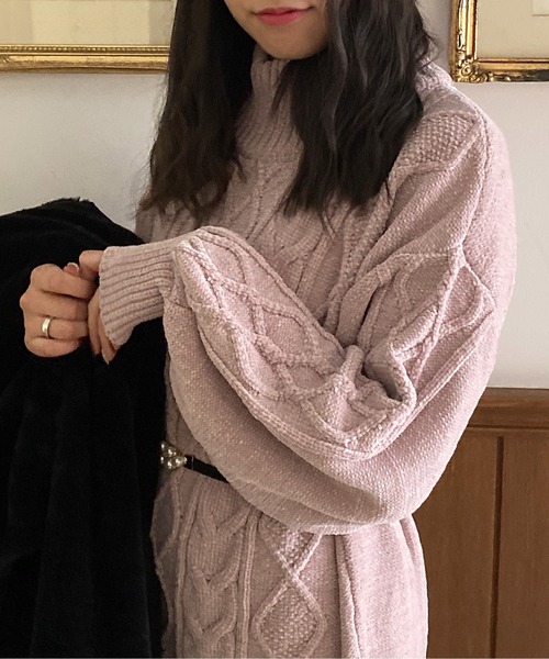 TORTE(トルテ)の「【TORTE】モールケーブルニットワンピース(ワンピース・レディース・ホワイト/パープル/ライトグリーン/ライトピンク・FREE)」の16枚目の写真