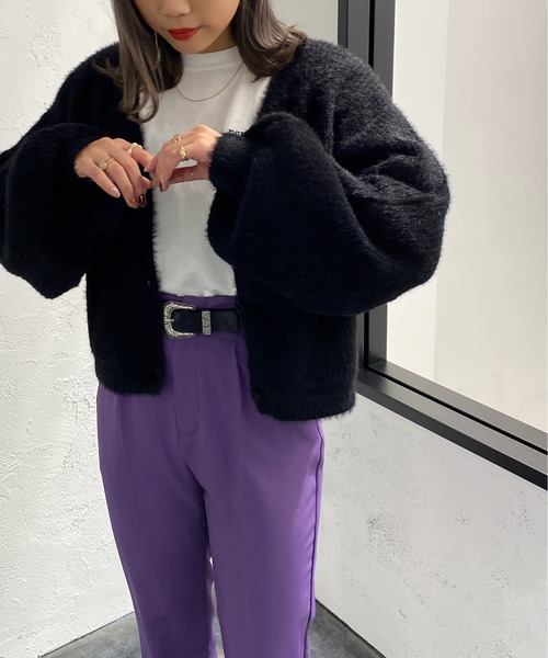 美品♡近年♡フォクシー アジュール ショート丈 カーディガン ブルー 38 clear≪AW新作/新色追加≫ビジューボタンフェザーショートカーディガン