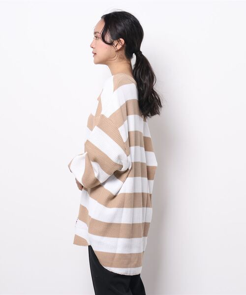 RODEO CROWNS WIDE BOWL（ロデオクラウンズワイドボウル）の「SHARE ワッフルボーダートップス（Tシャツ/カットソー・レディース・ブラック系その他/ベージュ系その他/グリーン系その他・FREE）」の4枚目の写真