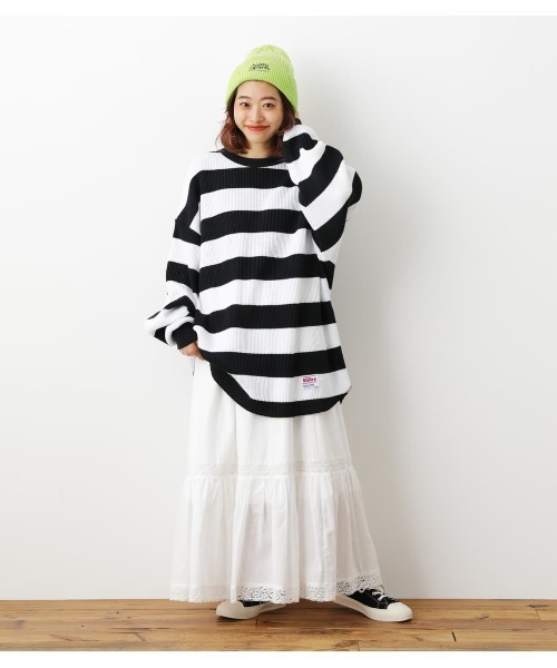 RODEO CROWNS WIDE BOWL（ロデオクラウンズワイドボウル）の「SHARE ワッフルボーダートップス（Tシャツ/カットソー・レディース・ブラック系その他/ベージュ系その他/グリーン系その他・FREE）」の6枚目の写真