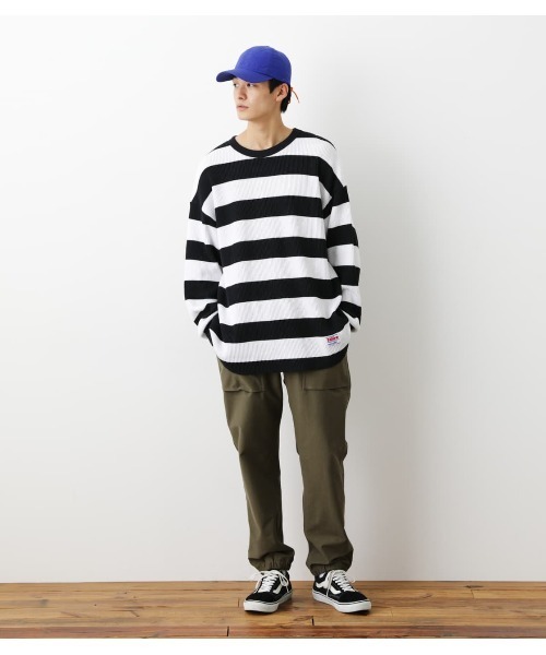 RODEO CROWNS WIDE BOWL（ロデオクラウンズワイドボウル）の「SHARE ワッフルボーダートップス（Tシャツ/カットソー・レディース・ブラック系その他/ベージュ系その他/グリーン系その他・FREE）」の10枚目の写真