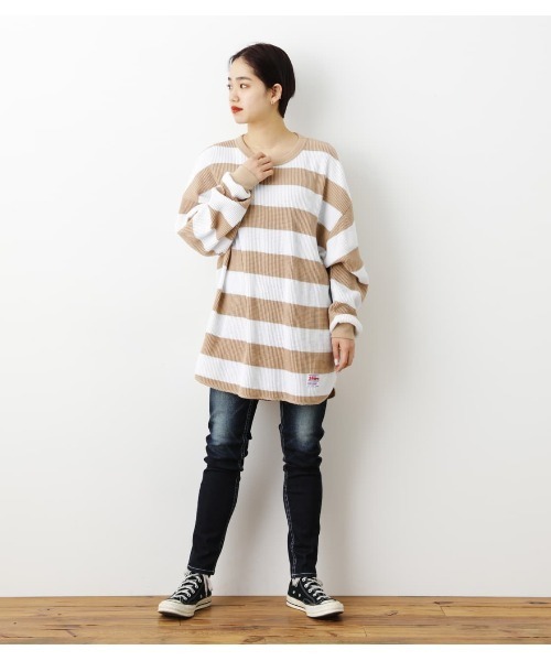 RODEO CROWNS WIDE BOWL（ロデオクラウンズワイドボウル）の「SHARE ワッフルボーダートップス（Tシャツ/カットソー・レディース・ブラック系その他/ベージュ系その他/グリーン系その他・FREE）」の12枚目の写真