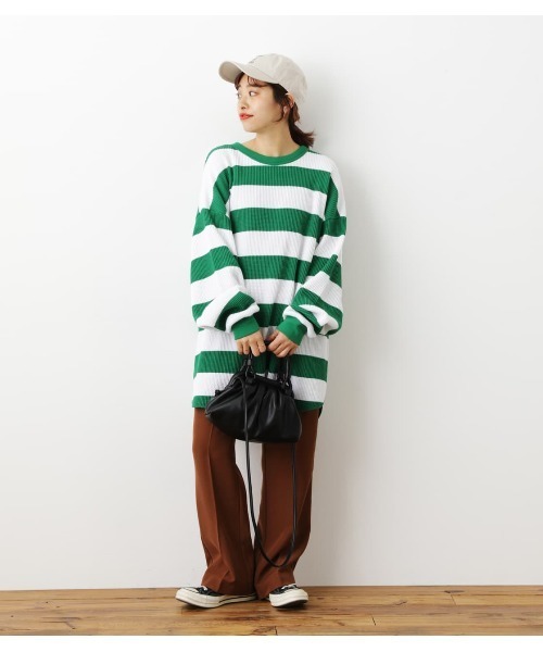 RODEO CROWNS WIDE BOWL（ロデオクラウンズワイドボウル）の「SHARE ワッフルボーダートップス（Tシャツ/カットソー・レディース・ブラック系その他/ベージュ系その他/グリーン系その他・FREE）」の15枚目の写真