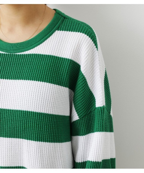 RODEO CROWNS WIDE BOWL（ロデオクラウンズワイドボウル）の「SHARE ワッフルボーダートップス（Tシャツ/カットソー・レディース・ブラック系その他/ベージュ系その他/グリーン系その他・FREE）」の19枚目の写真