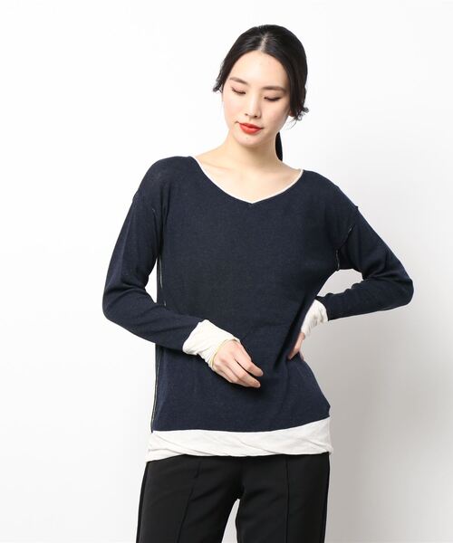 Q（キュー）の「BROS 袖ボーダーニット（ニット/セーター・レディース・ネイビー/アイボリー・MEDIUM）」の6枚目の写真