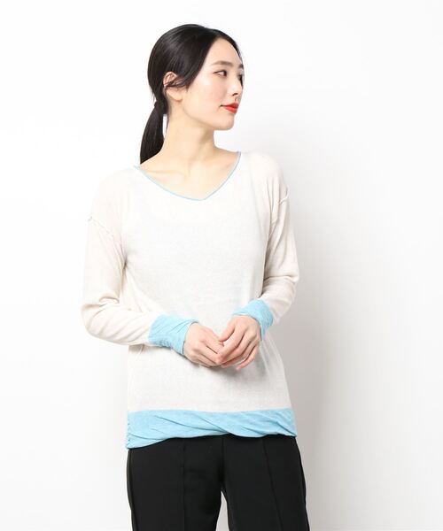 Q（キュー）の「BROS 袖ボーダーニット（ニット/セーター・レディース・ネイビー/アイボリー・MEDIUM）」の5枚目の写真