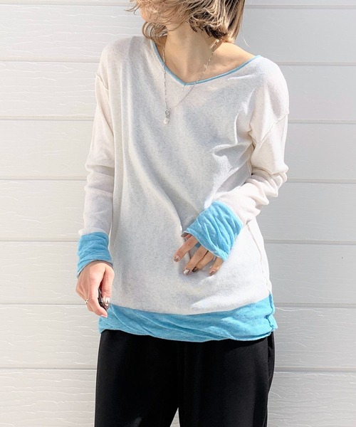 Q（キュー）の「BROS 袖ボーダーニット（ニット/セーター・レディース・ネイビー/アイボリー・MEDIUM）」の7枚目の写真