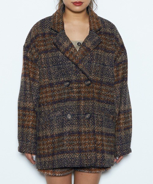 CECIL McBEE（セシルマクビー）の「セットアップブークレーチェックダブルジャケット（セットアップ・レディース・オレンジ/ベージュ・MEDIUM）」の8枚目の写真