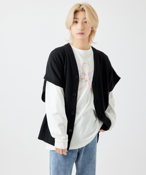 re_k by JUNRED（レクバイジュンレッド）の「【　re_k by JUNRED　】2WAY BIGカーディガン（カーディガン/ボレロ・メンズ・グリーン/ブルー系その他4/ブラック・L/M/S）」の13枚目の写真