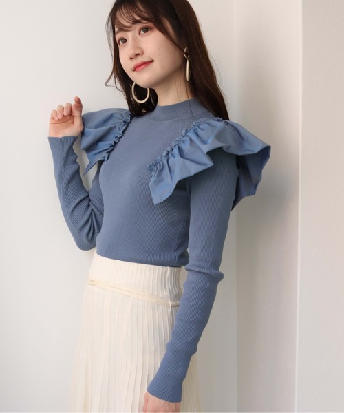 HER CLOSET(ハークローゼット)の「【TwentyThree】肩フリルドッキングリブニット(ニット/セーター・レディース・ライトグレー/ブラック/ベージュ/ブルー/スモークピンク・FREE)」の20枚目の写真