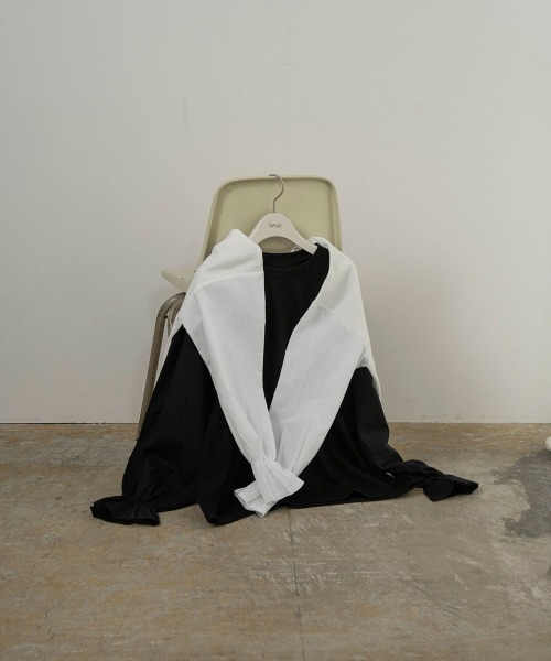 lawgy（ラウジー）の「cut docking sleeve gather tops（その他トップス・レディース・ホワイト/ブラック・FREE）」の9枚目の写真