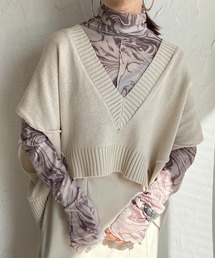 She's Closet（シーズクローゼット）の「総柄マーブル柄前後2way配色ラインメロウフリルハイネック長袖シアートップス（Tシャツ/カットソー）」