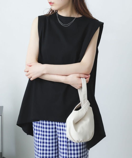 SENSE OF PLACE by URBAN RESEARCH（センスオブプレイスバイアーバンリサーチ）の「オーガニックコットンノースリーブフレアTシャツ（Tシャツ/カットソー・レディース・ブラック/オフホワイト/グリーン・ONE）」の3枚目の写真