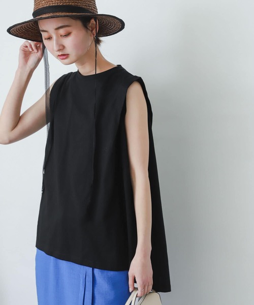 SENSE OF PLACE by URBAN RESEARCH（センスオブプレイスバイアーバンリサーチ）の「オーガニックコットンノースリーブフレアTシャツ（Tシャツ/カットソー・レディース・ブラック/オフホワイト/グリーン・ONE）」の15枚目の写真