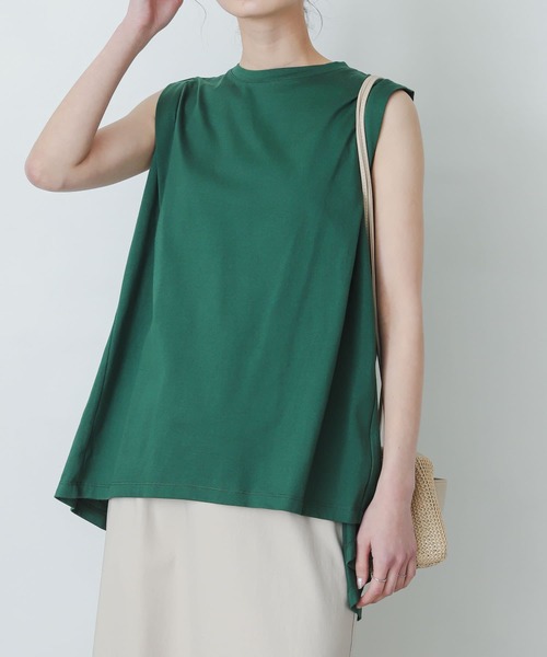 SENSE OF PLACE by URBAN RESEARCH（センスオブプレイスバイアーバンリサーチ）の「オーガニックコットンノースリーブフレアTシャツ（Tシャツ/カットソー・レディース・ブラック/オフホワイト/グリーン・ONE）」の8枚目の写真