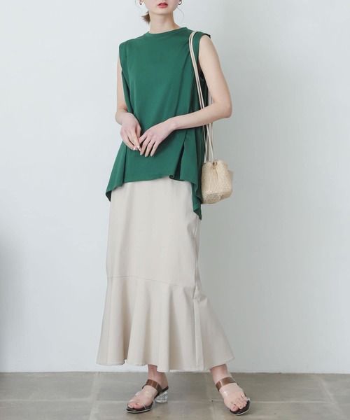 SENSE OF PLACE by URBAN RESEARCH（センスオブプレイスバイアーバンリサーチ）の「オーガニックコットンノースリーブフレアTシャツ（Tシャツ/カットソー・レディース・ブラック/オフホワイト/グリーン・ONE）」の4枚目の写真