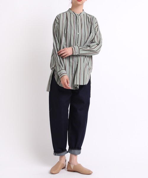 RNA-N（アールエヌエーエヌ）の「B2695 モールストライプシャツ（シャツ/ブラウス・レディース・ダークブラウン/ベージュ/ライトグリーン・MEDIUM）」の7枚目の写真