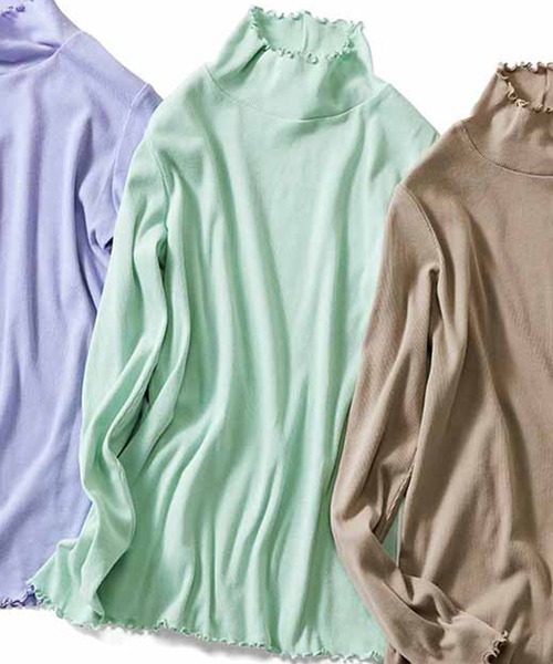 IEDIT（イディット）の「ＩＥＤＩＴ　一枚でも重ね着にも！消臭コットンリブハイネックトップス（Tシャツ/カットソー・レディース・パープル/ミント/モカ・X-LARGE/XX-LARGE/MEDIUM/LARGE/SMALL）」の3枚目の写真